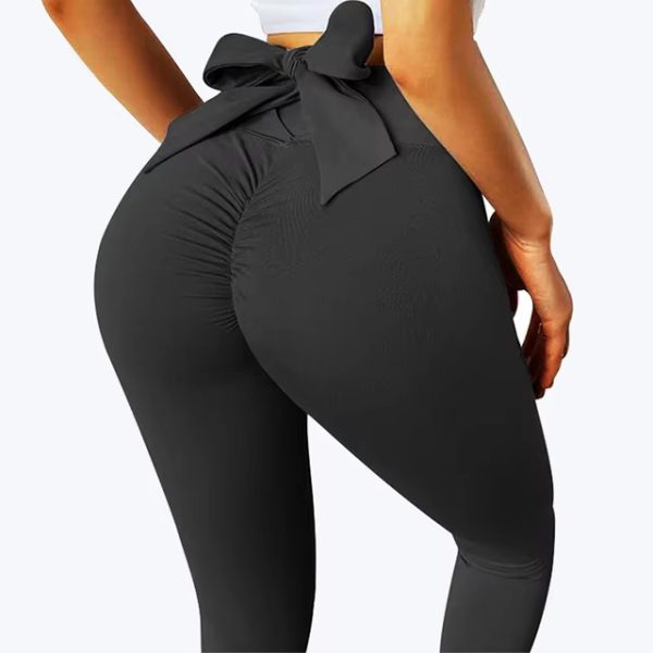 Trendy Knit No Pocket High Waist Elastic Waist Yoga Leggings - Image 7