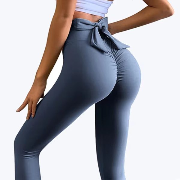 Trendy Knit No Pocket High Waist Elastic Waist Yoga Leggings - Image 9