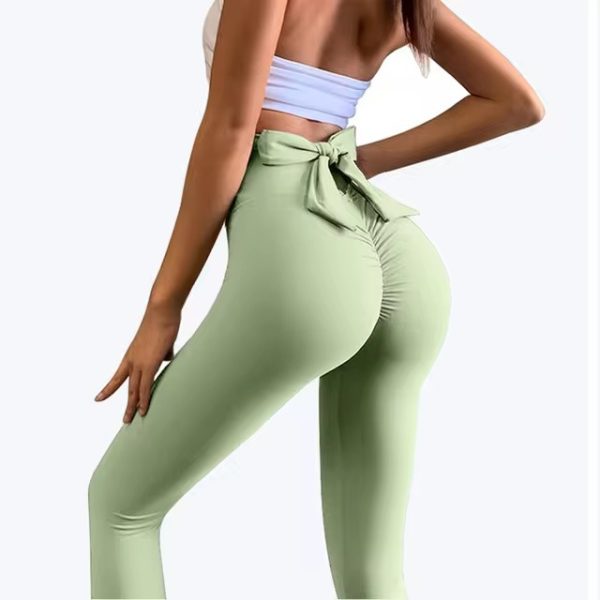 Trendy Knit No Pocket High Waist Elastic Waist Yoga Leggings - Image 5