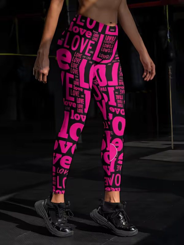 Trendy Love Letter Pattern Printing Fitness Middle Waist Leggins - Image 6