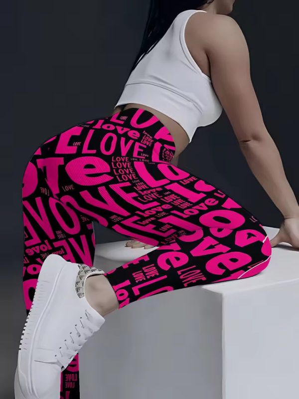 Trendy Love Letter Pattern Printing Fitness Middle Waist Leggins - Image 5