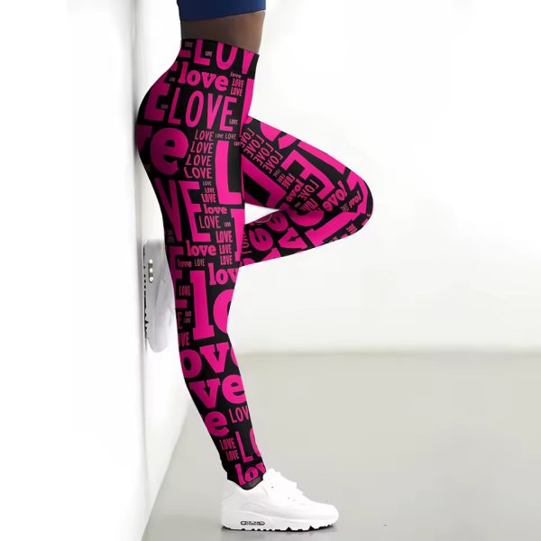 Trendy Love Letter Pattern Printing Fitness Middle Waist Leggins - Image 3