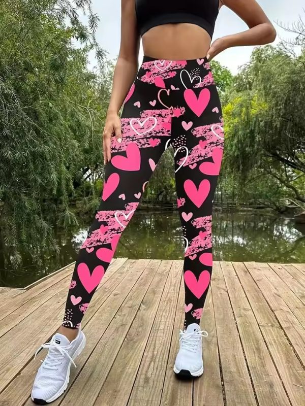 Trendy Love Print Slim-Fit Elastic Waist Tights Pants