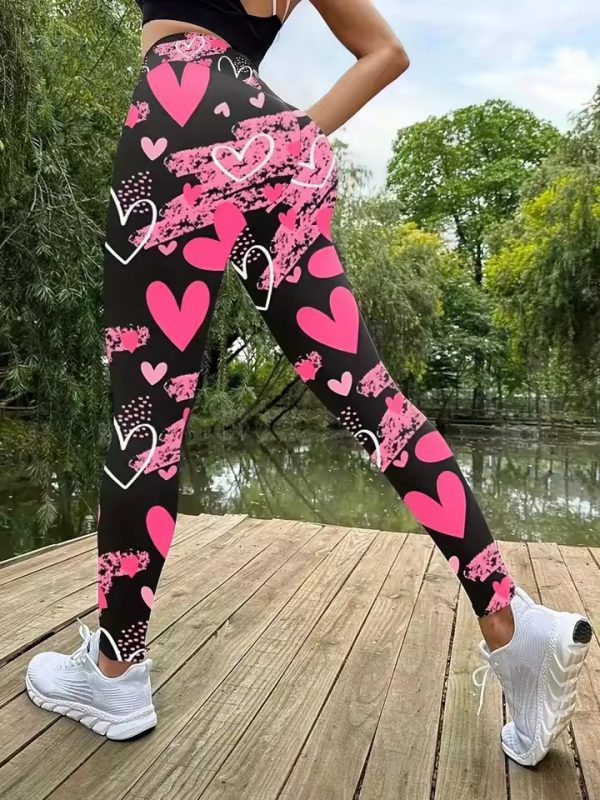 Trendy Love Print Slim-Fit Elastic Waist Tights Pants - Image 6