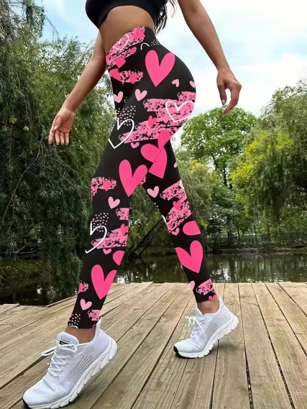 Trendy Love Print Slim-Fit Elastic Waist Tights Pants - Image 3