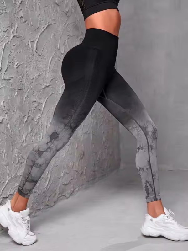 Trendy No Pocket Tie Dye High Waist Yoga Fitness Leggings - Image 5