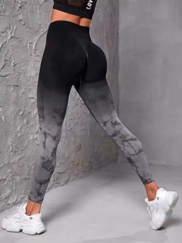 Trendy No Pocket Tie Dye High Waist Yoga Fitness Leggings - Image 6