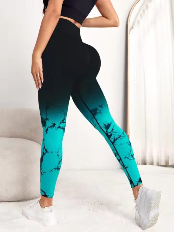 Trendy No Pocket Tie Dye High Waist Yoga Fitness Leggings - Image 3