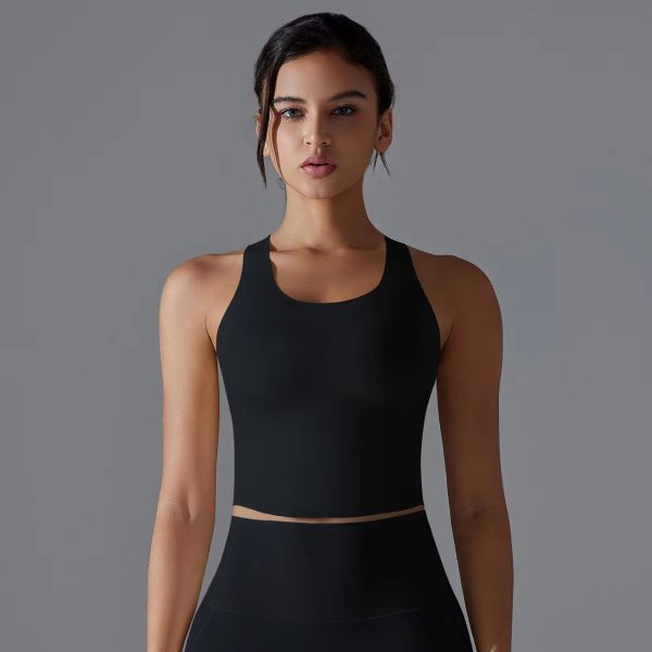 Trendy Shock-absorbing Cross Shoulder Straps Fitness Crop Top - Image 2