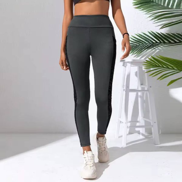 Trendy Side Pockets Mesh Splicing Yoga Tights Pants - Image 3