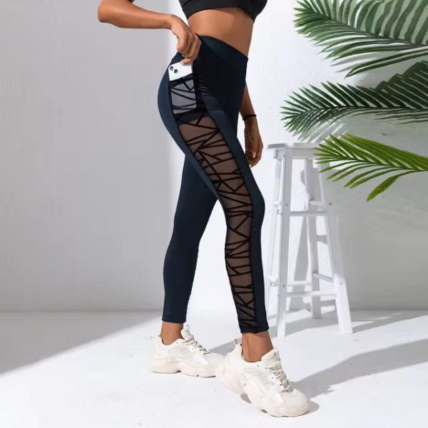 Trendy Side Pockets Mesh Splicing Yoga Tights Pants - Image 4