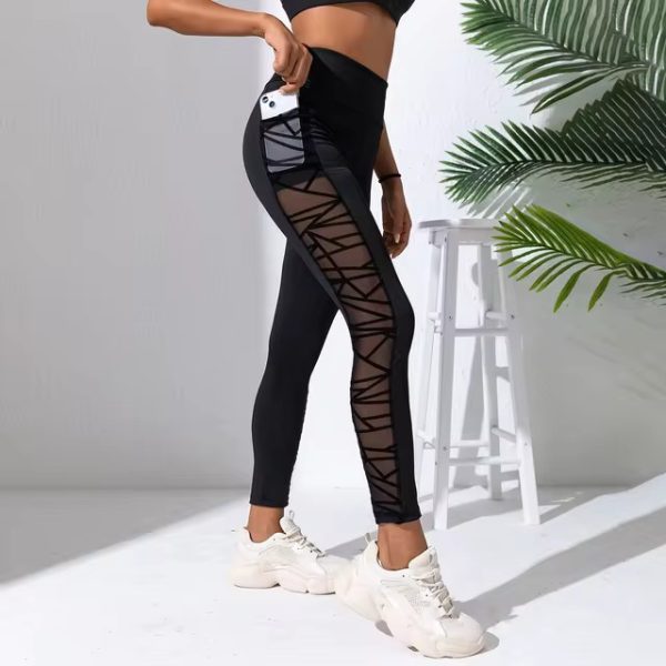 Trendy Side Pockets Mesh Splicing Yoga Tights Pants - Image 7