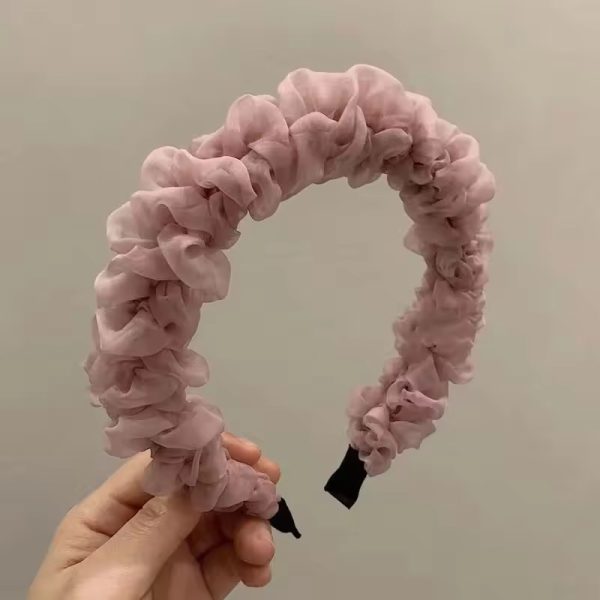 Trendy Solid Color Mesh Pleated Elegant Ruffle Hairband Headwear Hair Accessories - Image 3