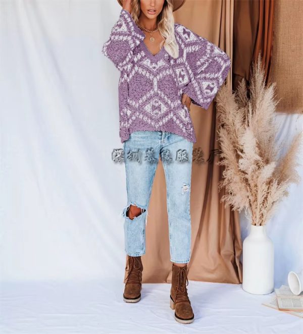 Vintage V-neck Thick Pullovers Cross Jacquard Jumpers Knitted Sweater - Image 3