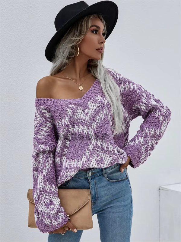 Vintage V-neck Thick Pullovers Cross Jacquard Jumpers Knitted Sweater - Image 4