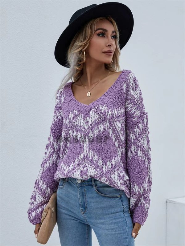 Vintage V-neck Thick Pullovers Cross Jacquard Jumpers Knitted Sweater - Image 5