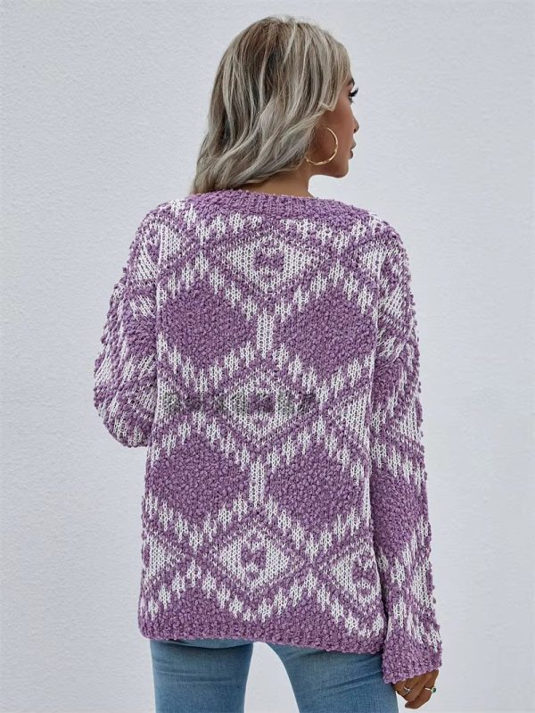 Vintage V-neck Thick Pullovers Cross Jacquard Jumpers Knitted Sweater - Image 9