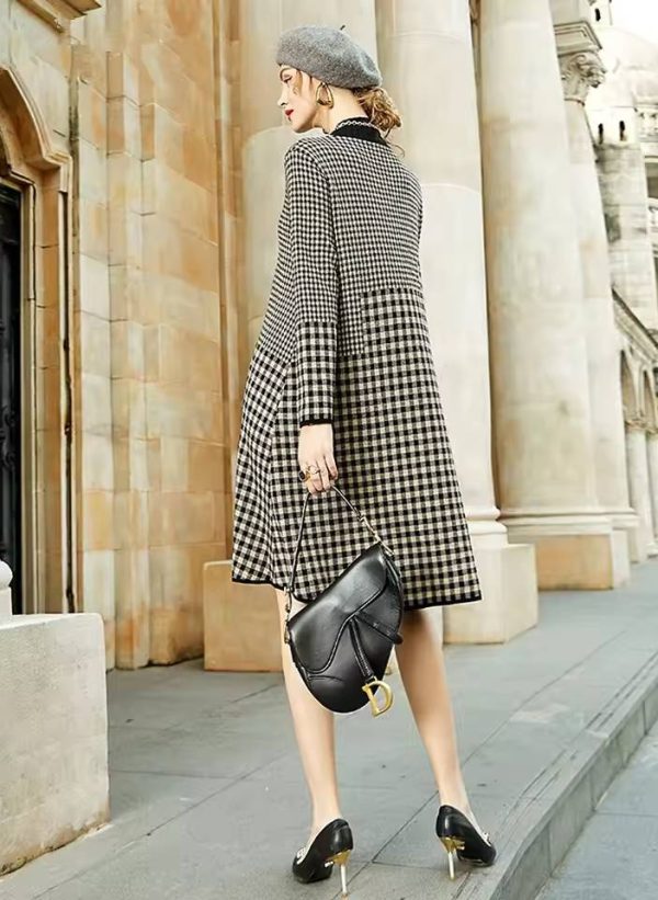 Vintage Geometric Thick Warm Mid-Calf Sweaters Dress - Image 4