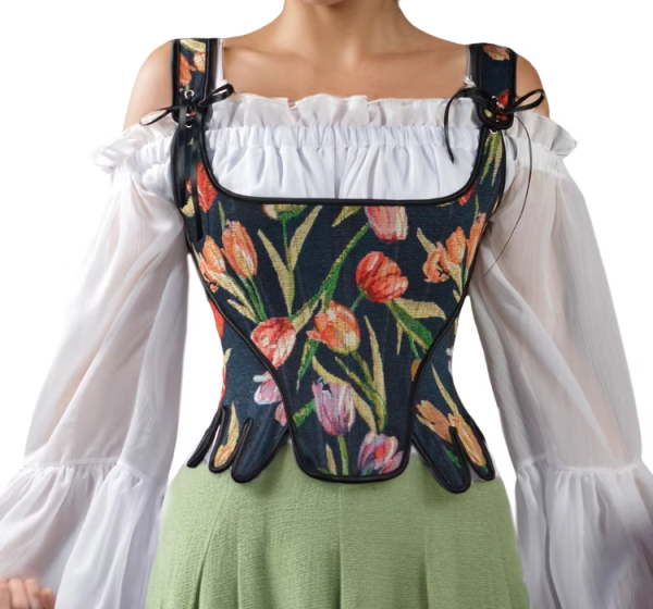 Vintage Costume Tight Waist Shaping Floral Print Corset - Image 3