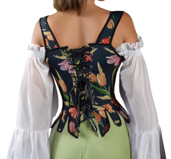 Vintage Costume Tight Waist Shaping Floral Print Corset - Image 6