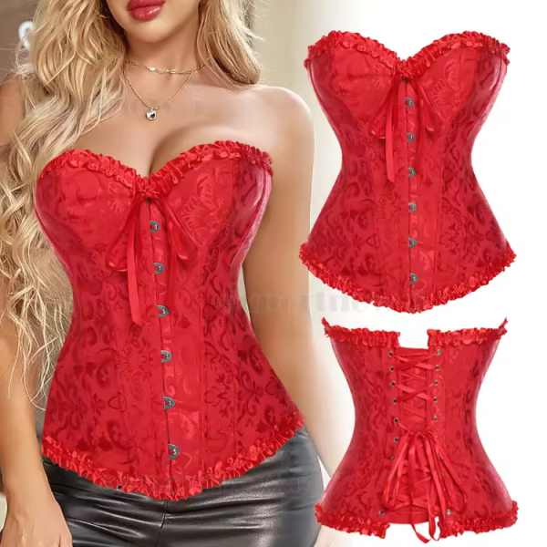 Corset Lace Up Boned Overbust Bustier Bodyshaper - Image 5