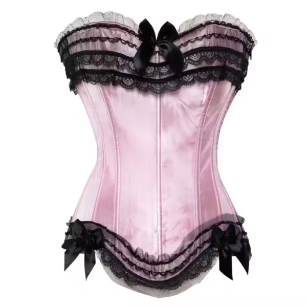 Lace Bowknot Decorated Satin Overbust Corsets - Image 5