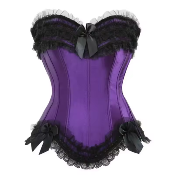 Lace Bowknot Decorated Satin Overbust Corsets - Image 3