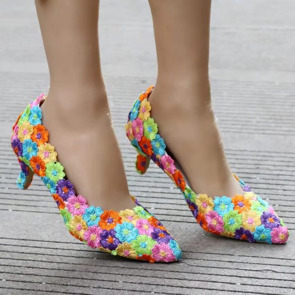 Floral Pattern Stilettos High Heels Pumps Bridal Shoes Sandals