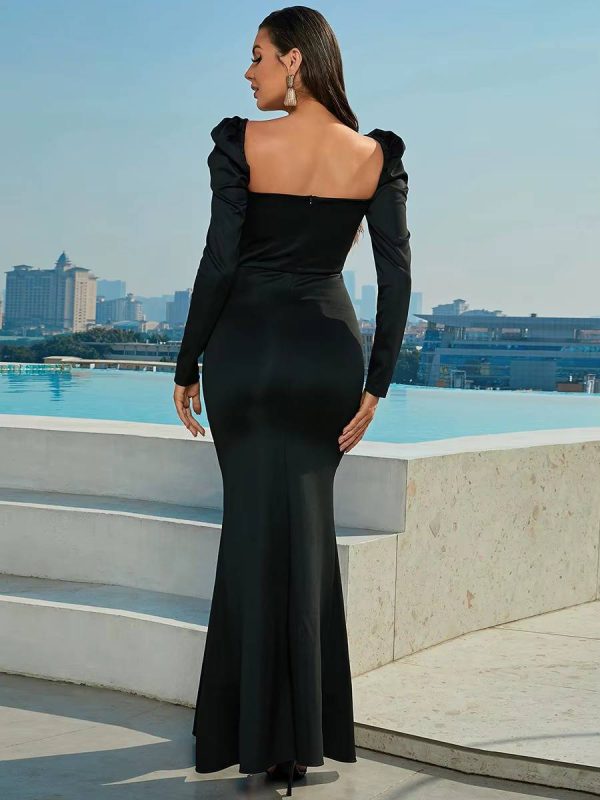 Elegant Puff Long Sleeve Birthday Party Split Maxi Dress - Image 8