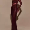 Asymmetrical Cut Off-Shoulder Long Sleeve Bodycon Long Dress - Image 3