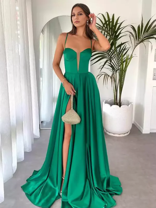 Back Lace-up Spaghetti Straps Floor length Formal Maxi Party Dress