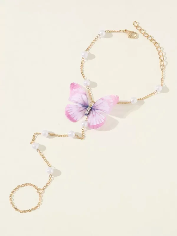 Butterfly Romantic Pearl Sweet Chic Ankle Bracelet Anklet - Image 2