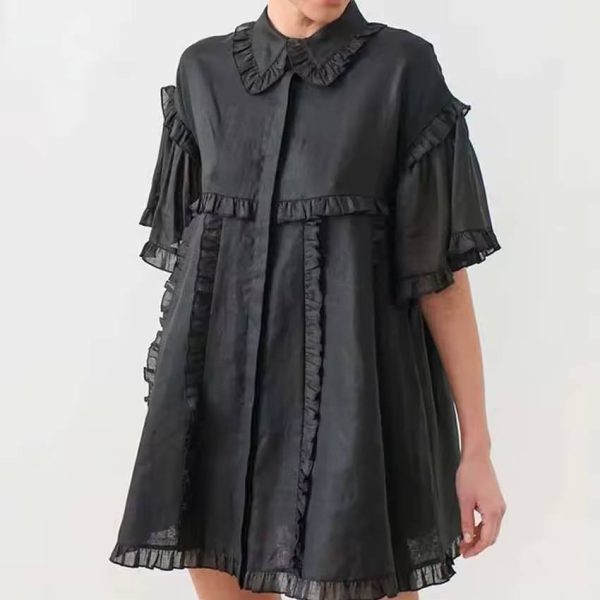 Casual Cotton Ruffled Short Sleeve Loose Mini Dress - Image 3