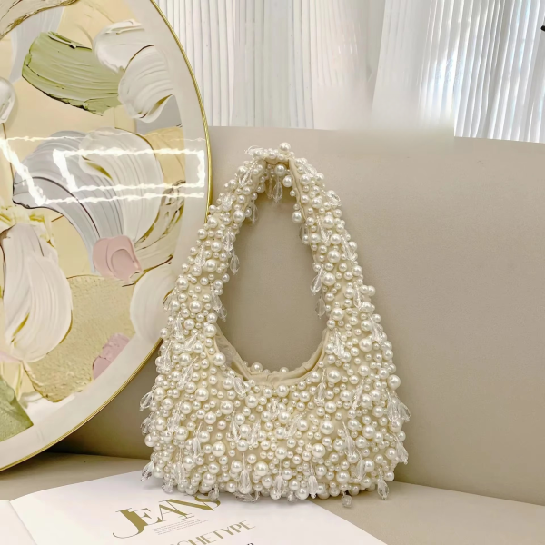 Casual Pearl Crystal Beads Fashionable Single Shoulder Underarm Cute Versatile Bag - Image 4