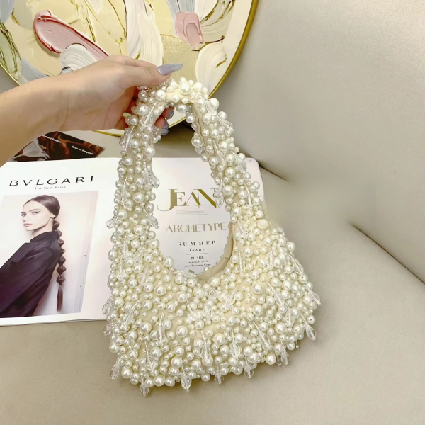 Casual Pearl Crystal Beads Fashionable Single Shoulder Underarm Cute Versatile Bag - Image 2