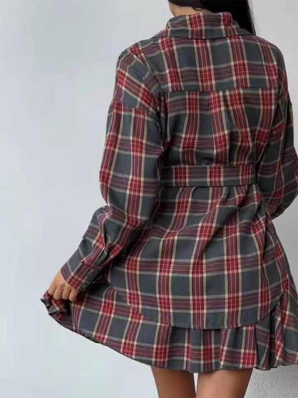 Casual Shirt With High Waist Mini Skirt Loose Plaid 2 Piece Sets - Image 7