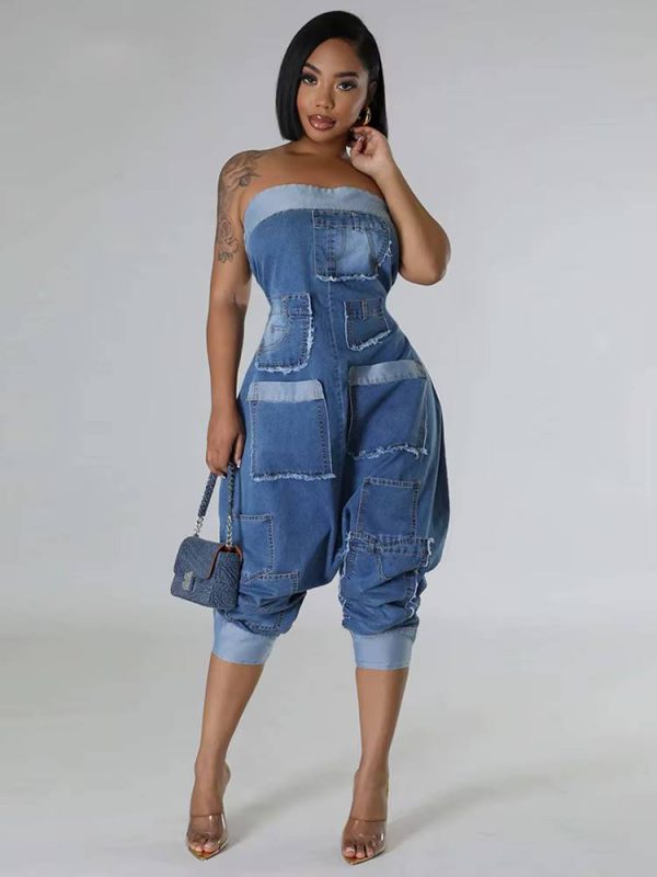 Casual Off Shoulder High Waist With Pockets Strapless Jumpsuits