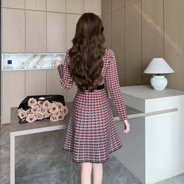 Chic Bird Check Waist Slimming Knitted Sweater Dress - Image 9