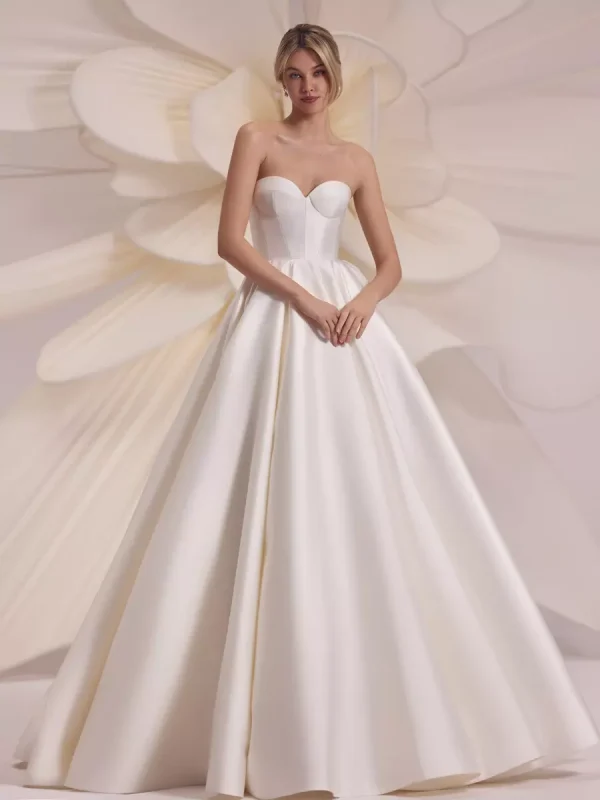 Designed Neckline Long Sleeves Beaded Princess Silhouette Simple Wedding Ball Gown Dress - Image 2