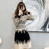 Elegant Geometric Pattern Knitted Slim Fit Sweater Dress - Image 5