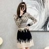 Elegant Geometric Pattern Knitted Slim Fit Sweater Dress - Image 2