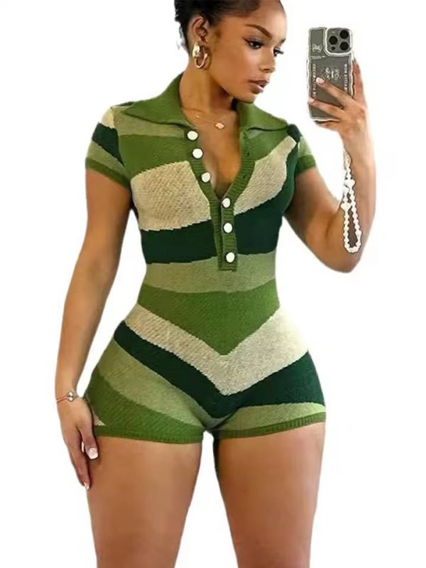 Elegant Knitted Patchwork Bodycon One Piece Rompers - Image 2