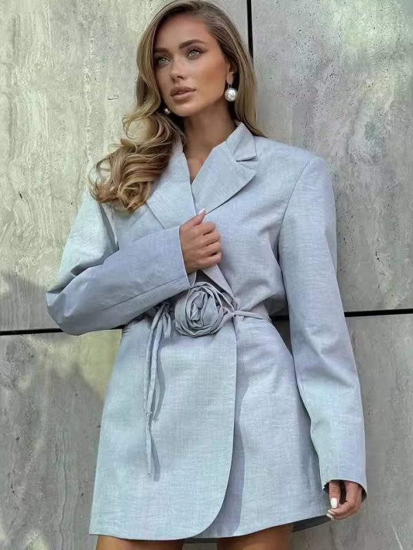 Elegant Long Sleeve Lace-Up Bow Blazer Dress Streetwear - Image 2