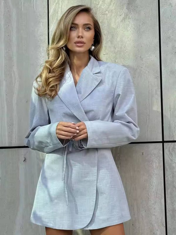 Elegant Long Sleeve Lace-Up Bow Blazer Dress Streetwear - Image 3