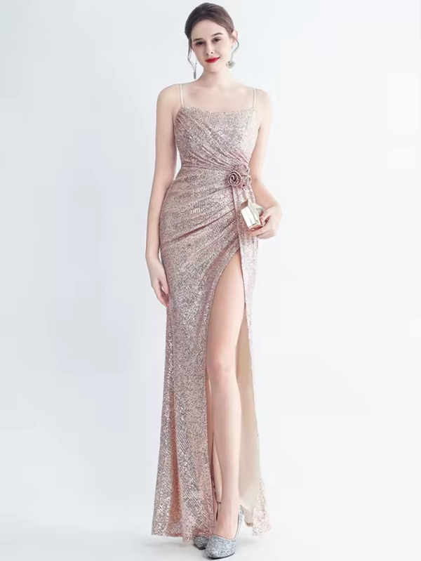 Elegant Luxury Sequin Backless Birthday Party Maxi Dress - Image 5