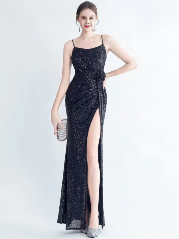 Elegant Luxury Sequin Backless Birthday Party Maxi Dress - Image 6