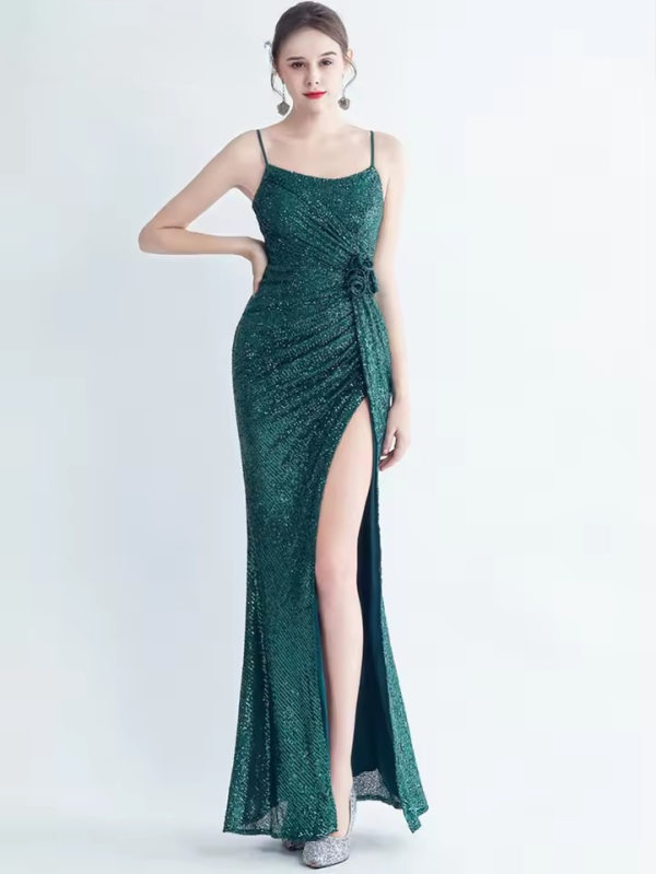 Elegant Luxury Sequin Backless Birthday Party Maxi Dress - Image 8