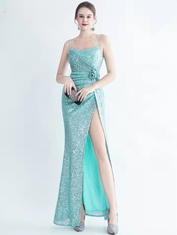 Elegant Luxury Sequin Backless Birthday Party Maxi Dress - Image 7