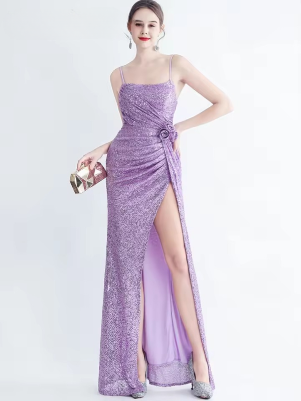 Elegant Luxury Sequin Backless Birthday Party Maxi Dress - Image 9