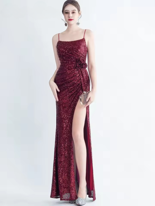 Elegant Luxury Sequin Backless Birthday Party Maxi Dress - Image 4